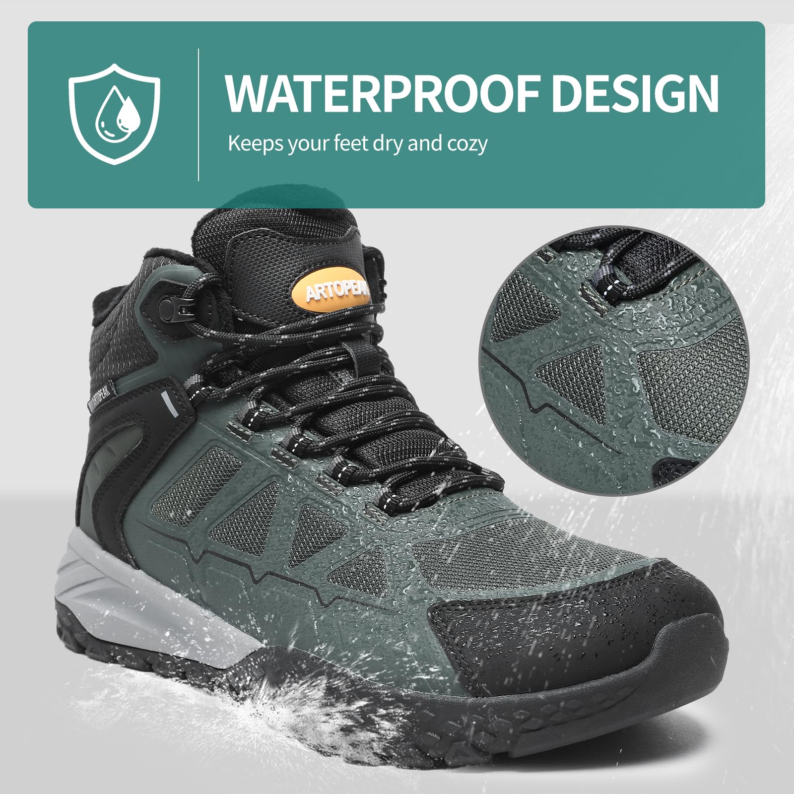 ARTOPEAK Men's 3M Thinsulate Winter Snow Boots | Wide Toe Box | Insulated Slip-Resistant Outsole | Thermal Insulation for Cold Weather | Hiking & Walking - Image 5